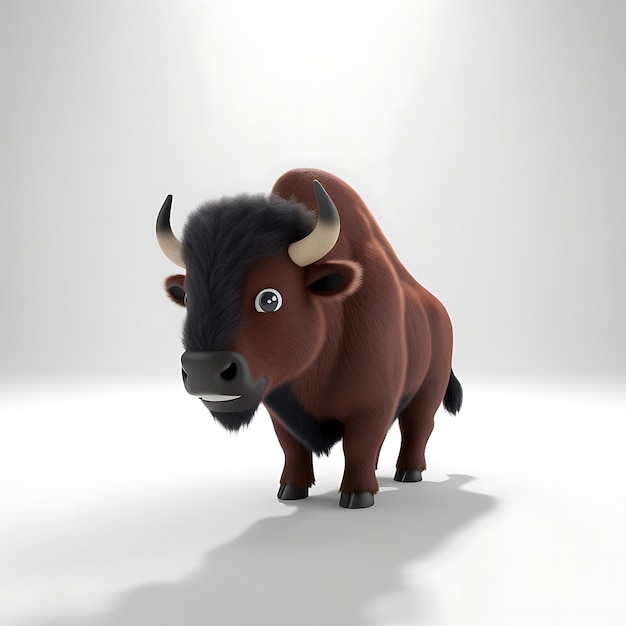 Photo a cute bison animal cartoon character 3d on the white background