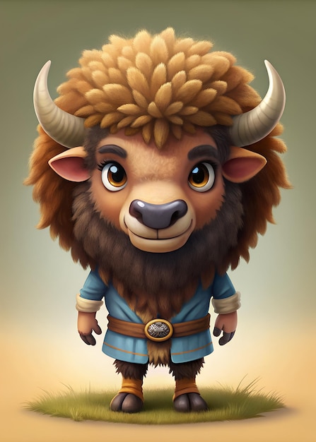 Cute bison cartoon character illustration