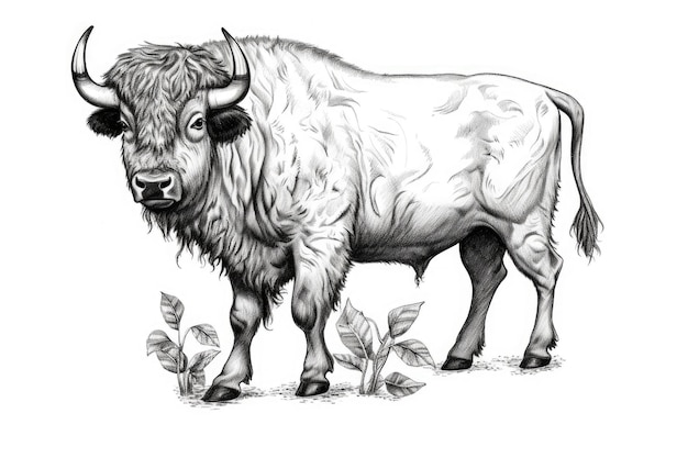 Cute Bison drawing on white background generative AI