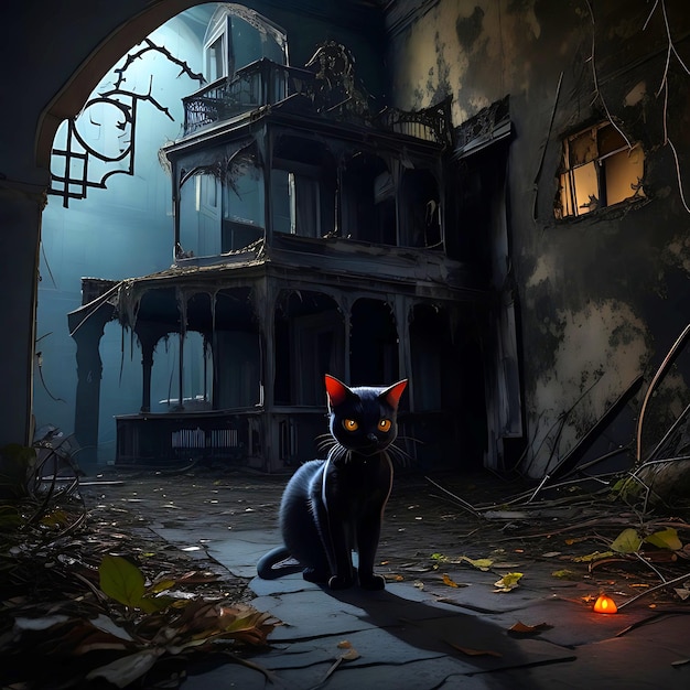 Cute Black Cat Halloween Ai Generative