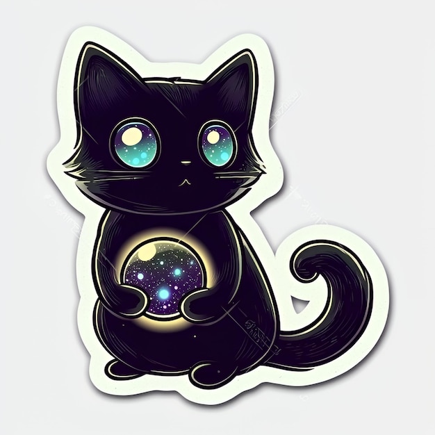 Cute Black Cat Holding a Galaxy in its Paws