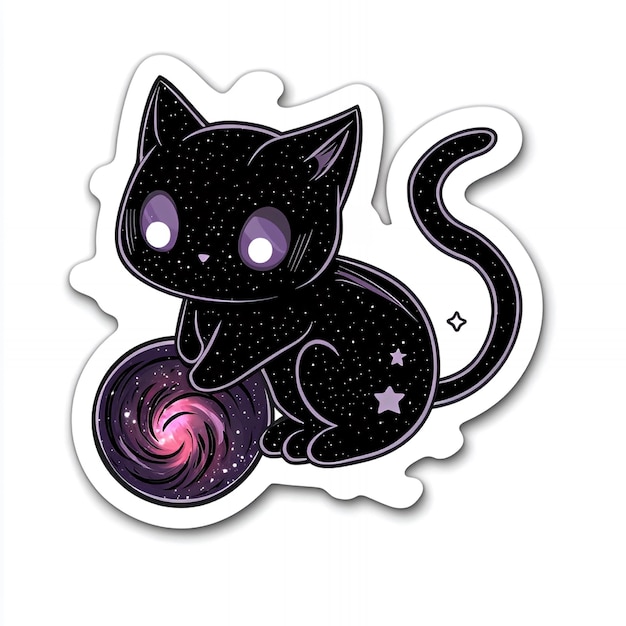 Cute Black Cat Holding A Galaxy Sphere Sticker