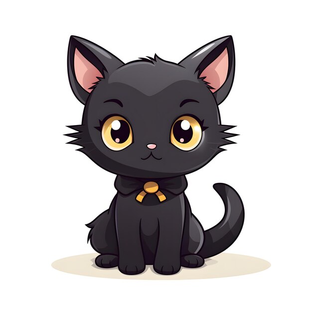 Photo cute black cat mascot cartoon style