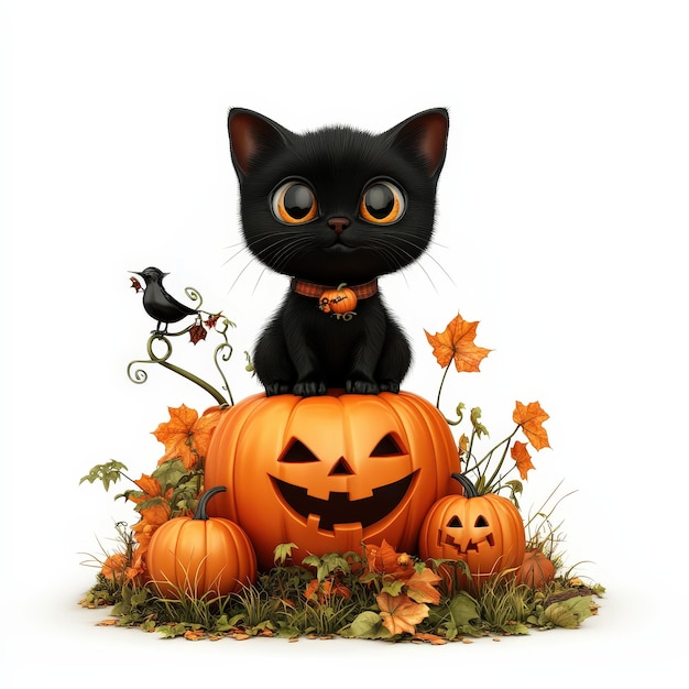 Cute Black Cat Sitting on a JackoLantern for Halloween