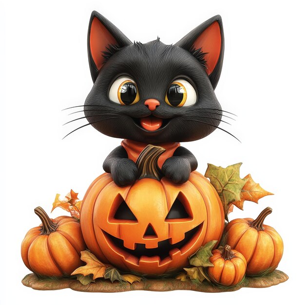 Cute Black Cat Sitting In A JackOLantern For Halloween