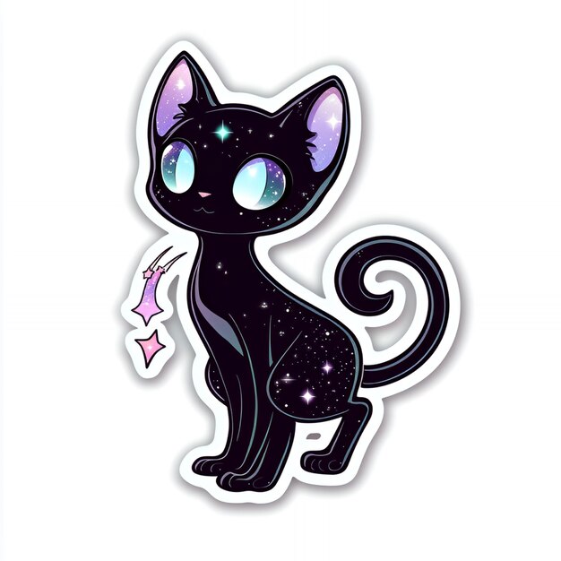 Cute Black Cat With Galaxy Fur Sticker Design