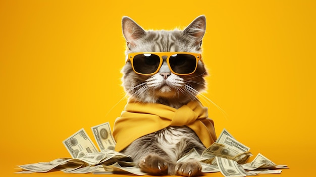 cute black cat with money