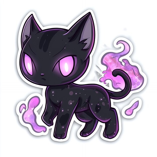 Cute Black Cat with Purple Galaxy Tail Illustration