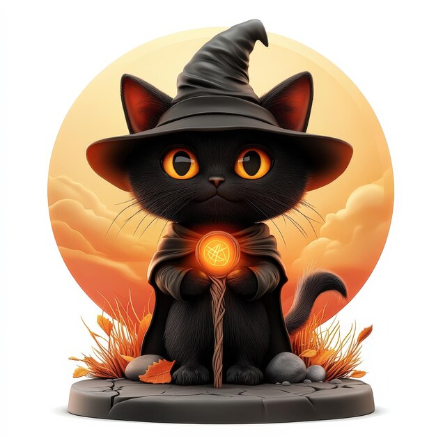 Cute Black Cat Wizard with a Magical Staff