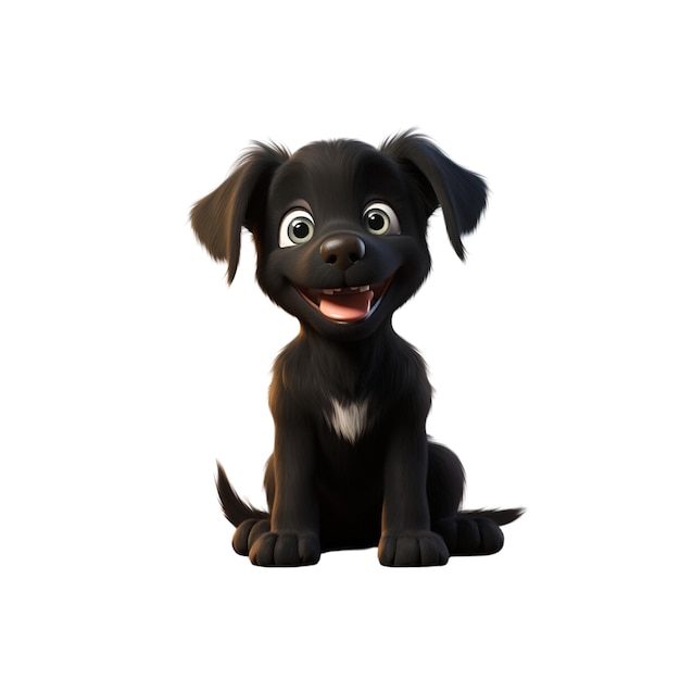 Cute black dog 3D cartoon character Generative AI