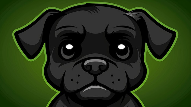 Cute black dog head Isolated on green background