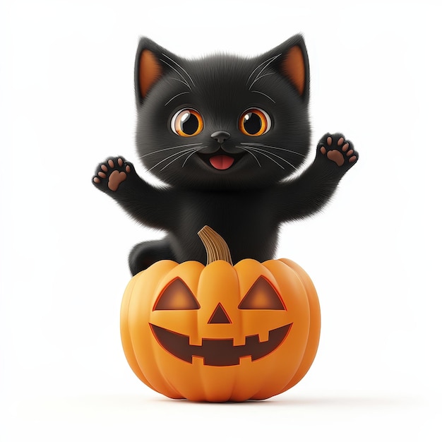 Cute Black Kitten Sitting in a JackOLantern for Halloween