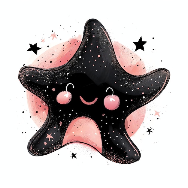 cute black and pink star marine style illustration