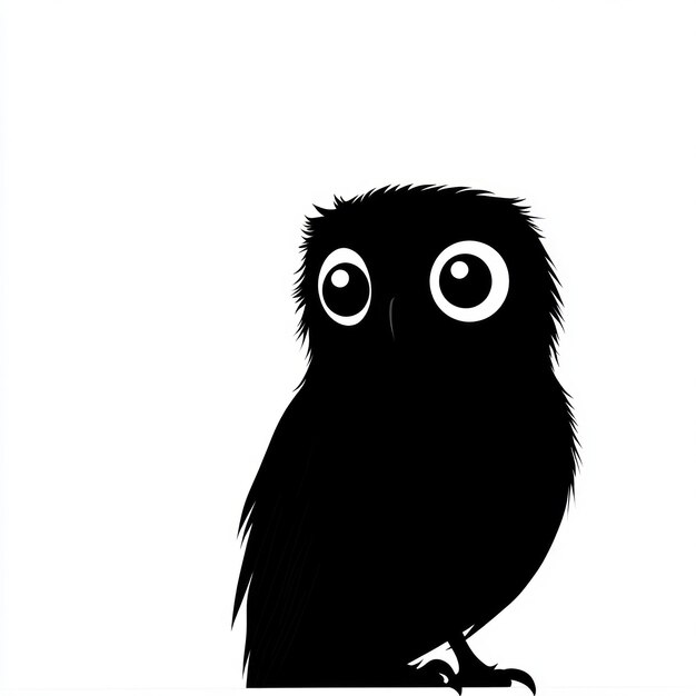 Photo a cute black silhouette of an owl with big eyes looking up isolated on a white background