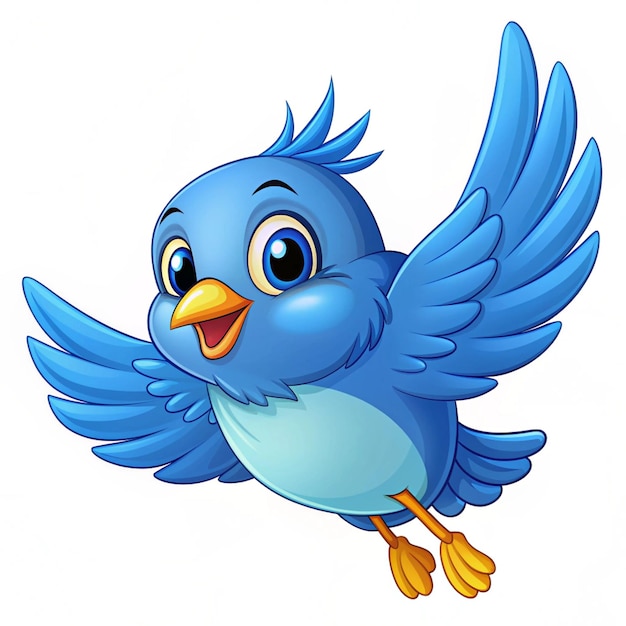 Photo cute blue bird cartoon flying