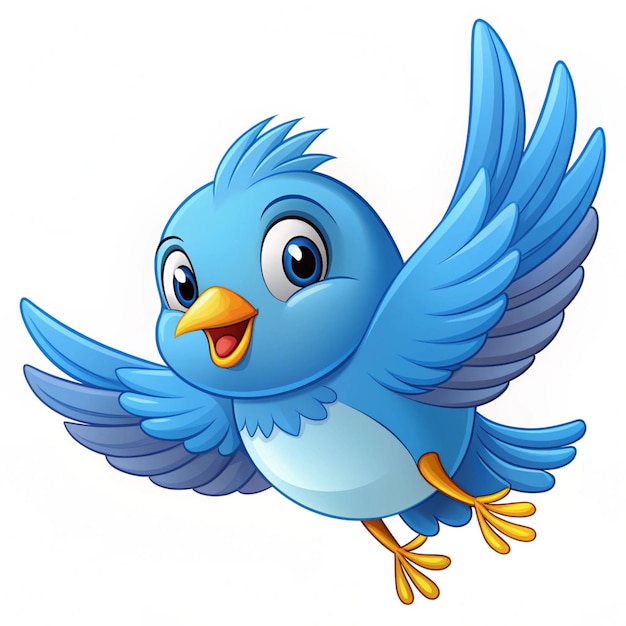 Photo cute blue bird cartoon flying