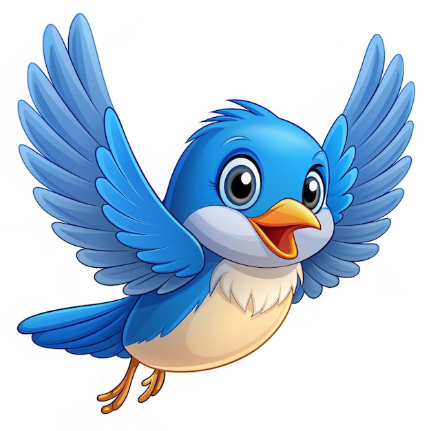 Photo cute blue bird cartoon flying