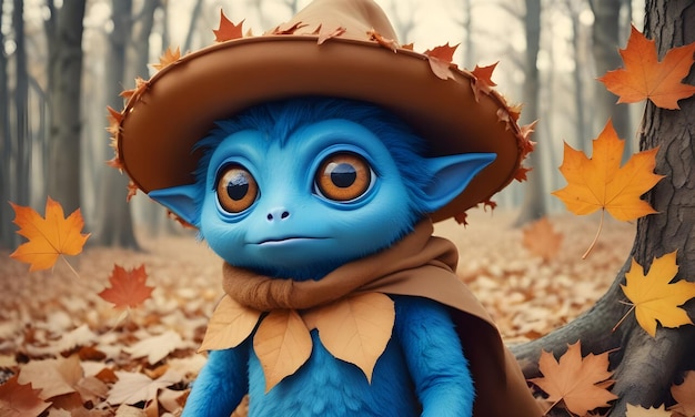 A cute blue creature with large eyes and adorable expressions