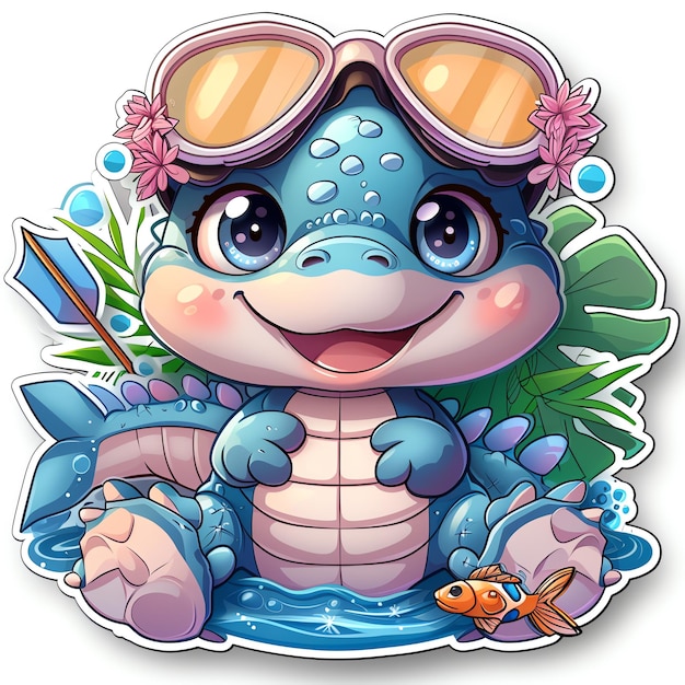 Cute blue crocodile swimming sticker