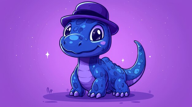 Cute Blue Dinosaur Wearing a Hat