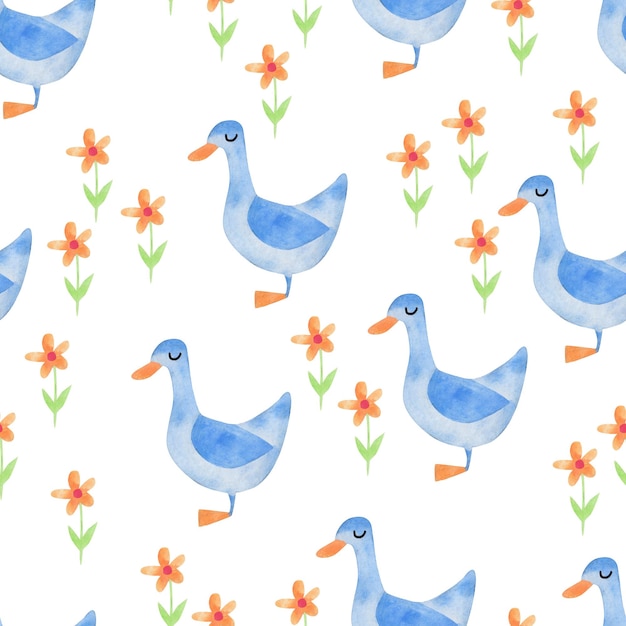 Cute blue goose Watercolor pattern Children's design for textiles paper etc