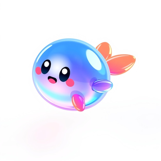 Cute Blue Jellyfish with Pink and Orange Fins