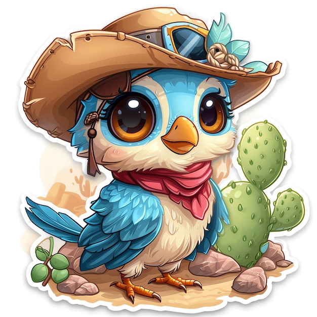 Cute blue love bird sticker wearing a cowboy hat