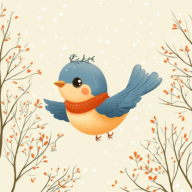 Photo cute bluebird in winter wonderland