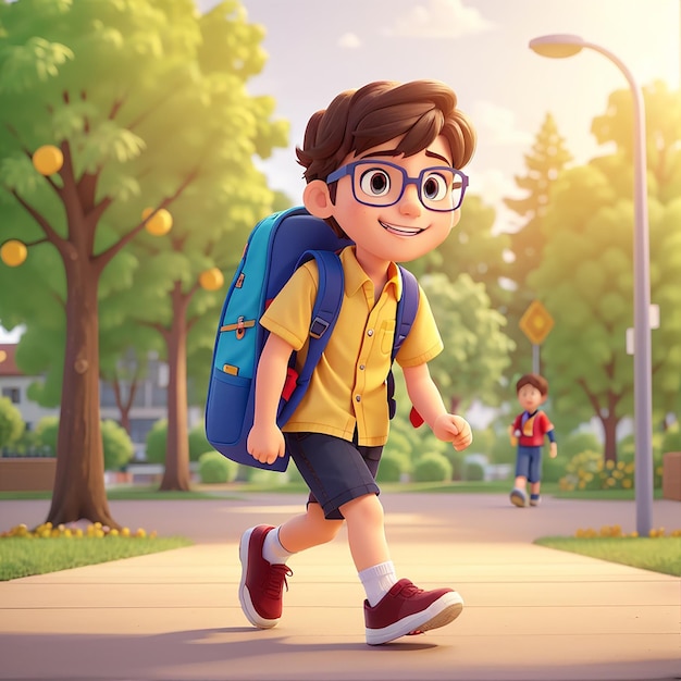 Cute Boy Going To School Cartoon Vector Icon Illustration People Education Icon Concept Isolated Premium Vector Flat Cartoon Style