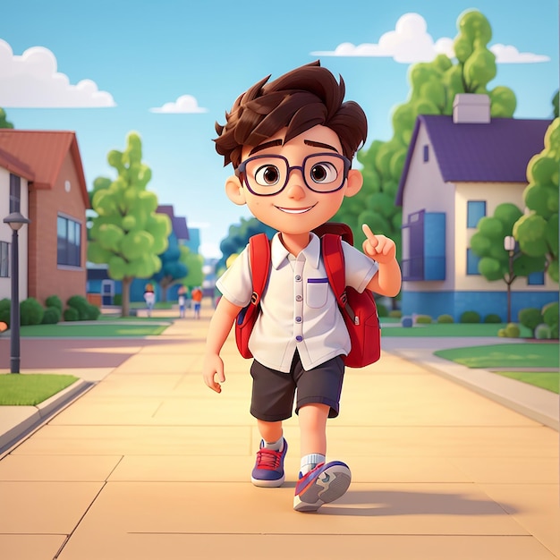 Cute Boy Going To School Cartoon Vector Icon Illustration People Education Icon Concept Isolated Premium Vector Flat Cartoon Style