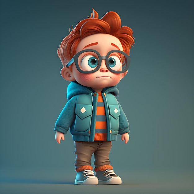 Cute boy in pixar style cartoon 3d illustration generative ai