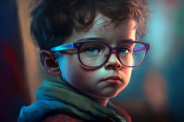 a cute boy wearing glasses created using generative ai