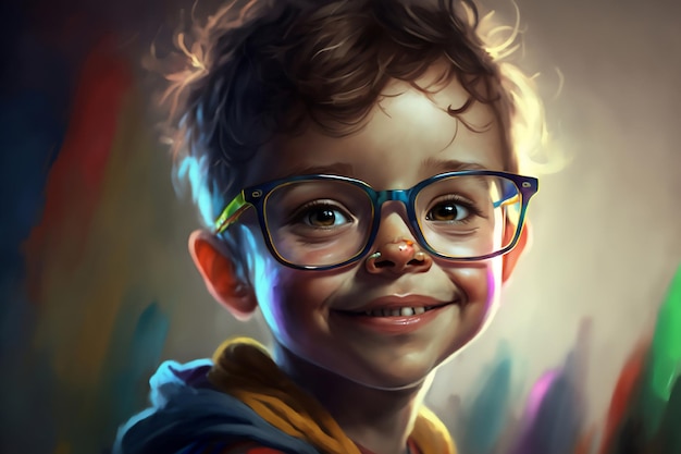 cute boy wearing glasses created using generative ai