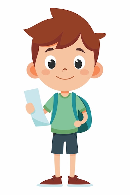 Cute Boy with Paper and Backpack on White