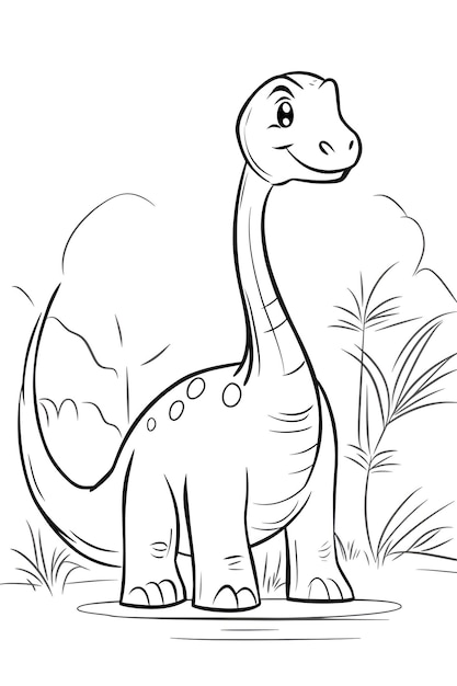 Photo cute brachiosaurus dinosaur coloring book page for kids