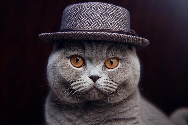 Cute British cat wearing a hat portrait