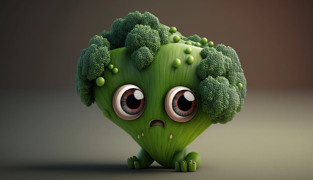 Cute Broccoli Character with Big Eyes Generative AI