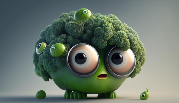 Cute Broccoli Character with Big Eyes Generative AI