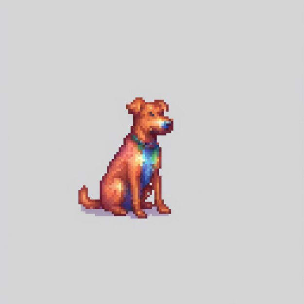 Photo cute brown dog perched on a pristine white background in pixel art style