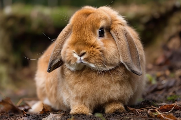 Cute Brown Rabbit Sitting on Forest Floo Generative AI