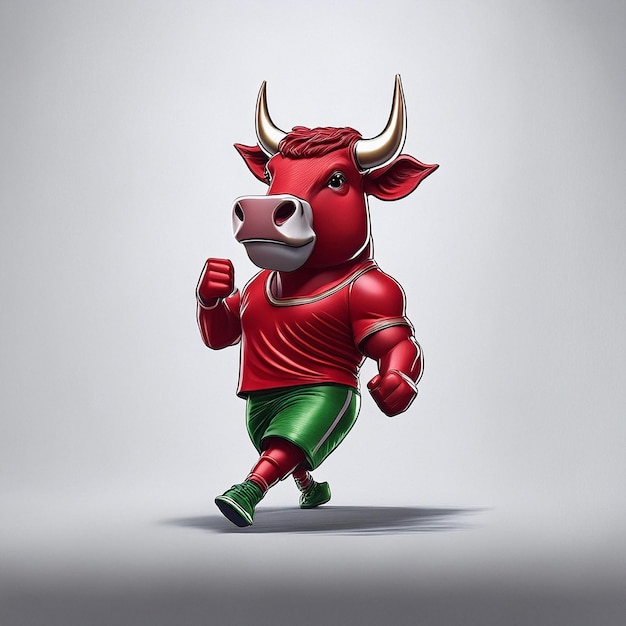 Photo cute bull happy dancing mascot waving hi 3d rendering illustration