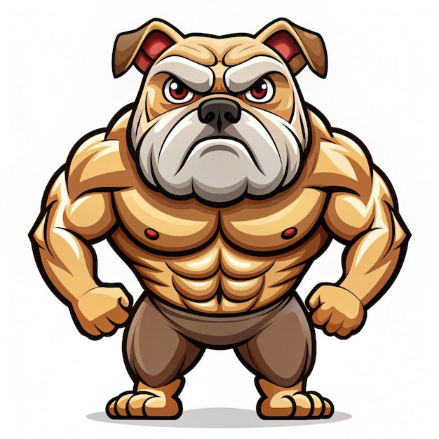 Photo cute bulldog muscular cartoon vector icon illustration animal nature icon concept isolated premium vector flat cartoon style