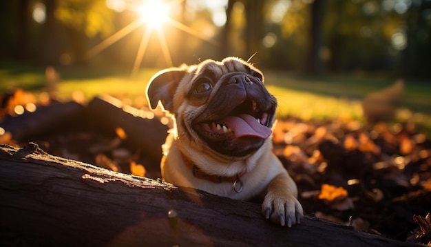 Cute bulldog puppy sitting outdoors enjoying nature playful friendship generated by artificial intelligence