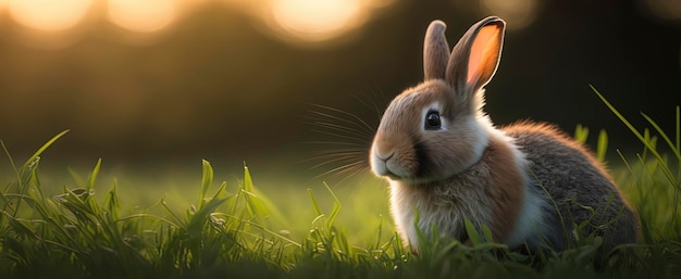 Cute Bunny Enjoying a Sunny Spring Day in the Grass AIGenerated