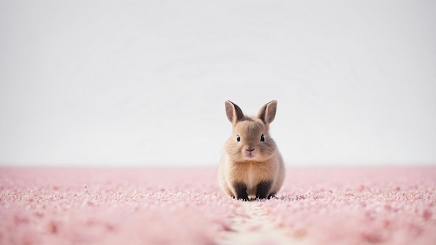 Cute Bunny in a Field of Pink Petals