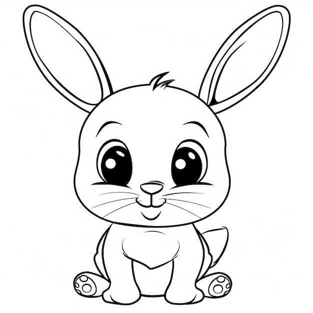 Cute Bunny Line Art Adorable Rabbit Drawing Black and White Illustration for Coloring