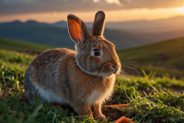 Photo cute bunny munching on carrot