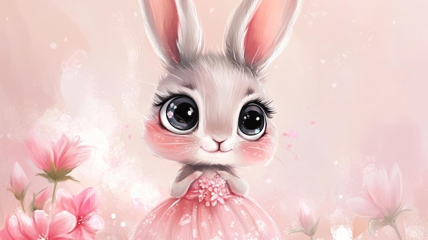 Photo cute bunny in pink dress