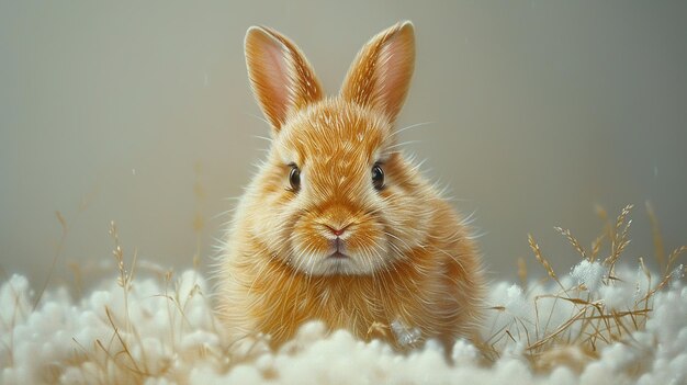 Photo cute bunny rabbit sitting on a white fluffy surface