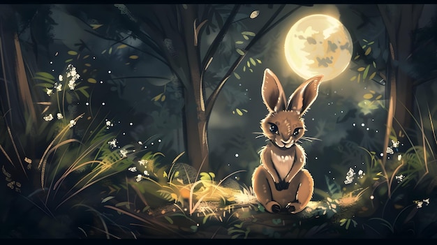 Photo cute bunny sitting in a forest illustration